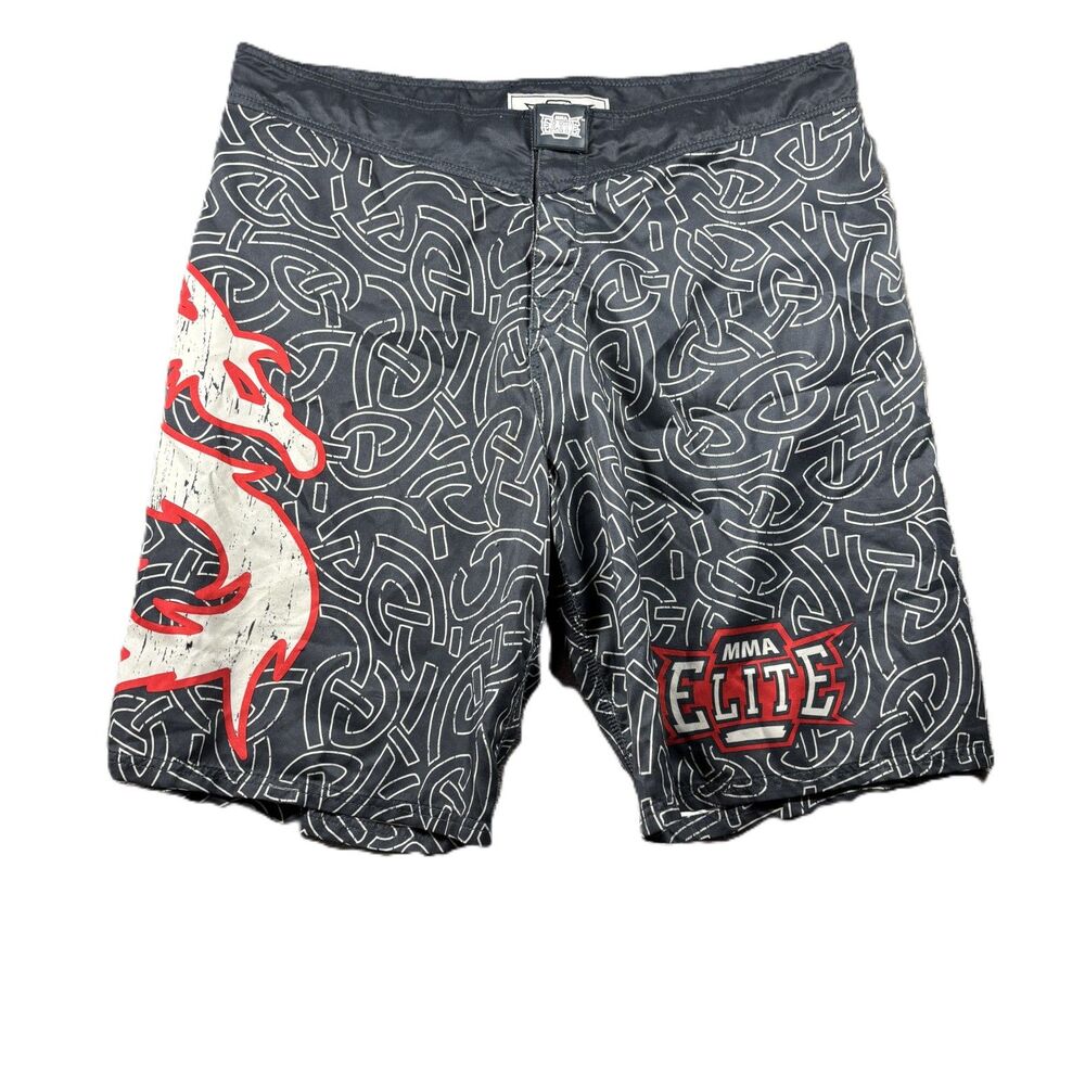 MMA Elite Men Board Shorts Fight Workout Tribal Dragon Gym Workout Grey XL M231